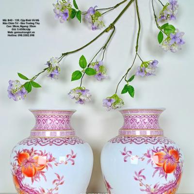 Cặp bình vẽ tay, vẽ mã não, cặp bình vẽ chim trĩ, đào trường thọ